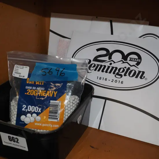 tub of air rifle pellets, plastic shot gun ammo