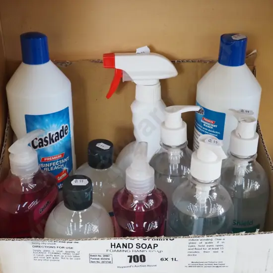 box of cleaning supplies