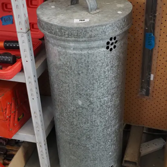 galvanised rubbish bin and lid