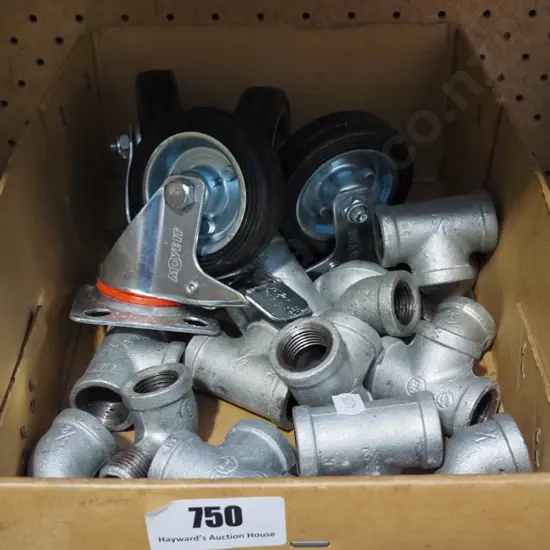 box; casters, pipe fittings
