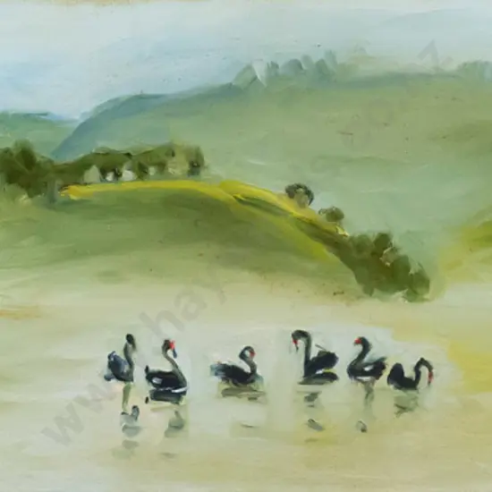 Pauline Bellamy - boxed oil on canvas - black swans H-260 w-760