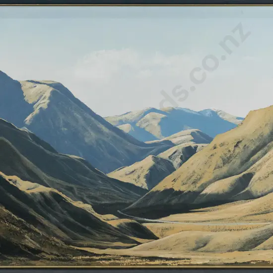 Murray Ayson 2002 - framed oil "Shadows - Lindis Hills" H-300 W-440