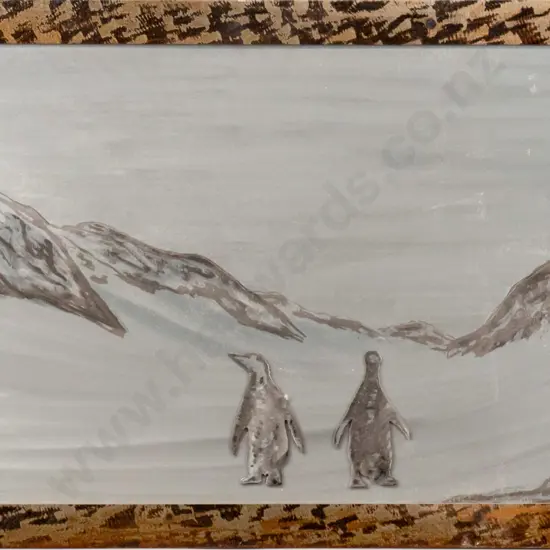 Mike Fox - framed metal art work - penguins H-490 W-775