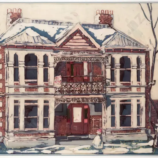 Victoria Gray - watercolour on fabric "808 Cumberland St Dunedin, Student Flat Series" H-620 W-780