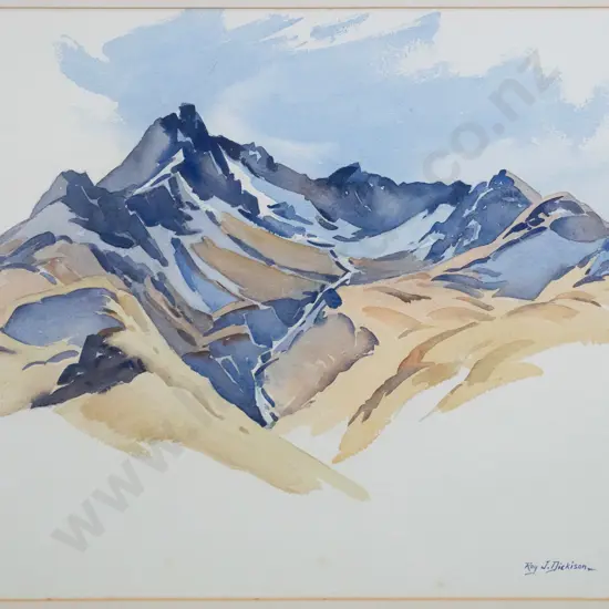 Roy J Dickison - framed watercolour "Rocky Sentinel" H-430 W-555 (slight foxing)