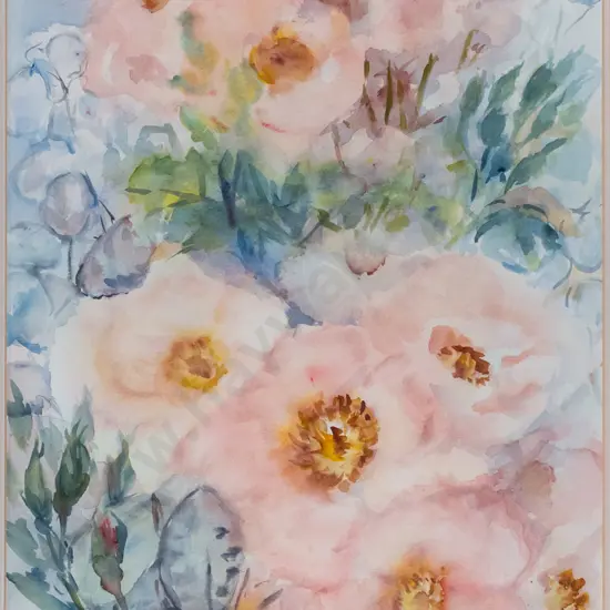 Patricia Fear - framed watercolour " Pink Roses" H-495 W-340