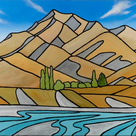 Catherine Garrett 2012 - boxed acrylic on canvas - river and hill scene  H-560 W-1000