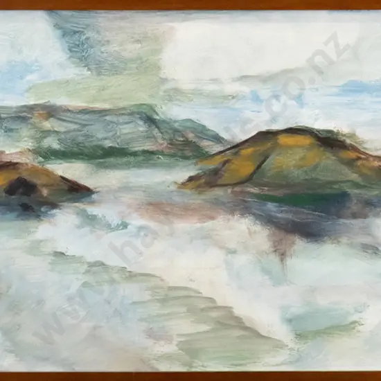 Anna Caselberg - framed oil on board - Otago Harbour H-270 W-680