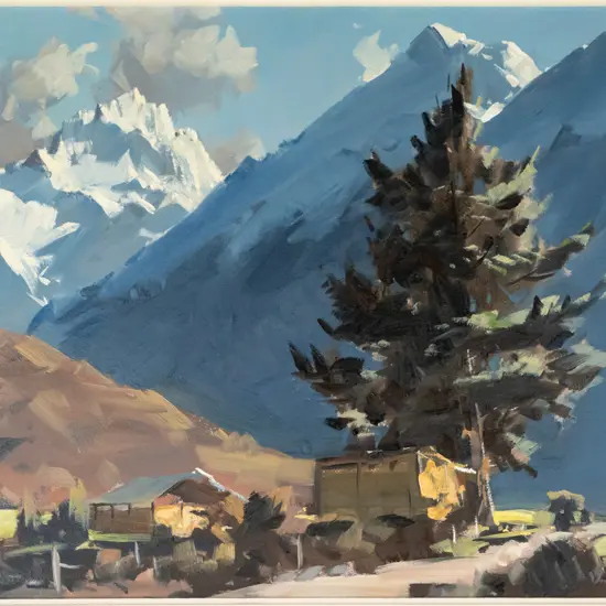 Douglas Badcock - framed oil - mountain landscape H-400 W-520