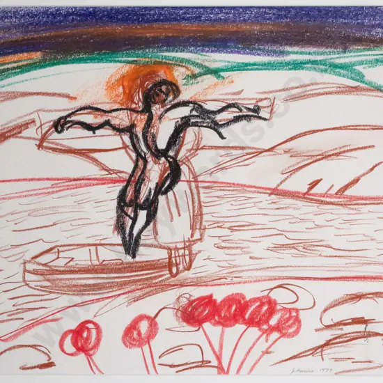 Jeffrey Harris 1977 - framed pastel - crucifixion scene H-350 W-420