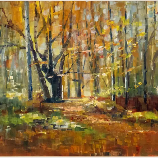 illegible signature - framed oil - trees H-350 W-450