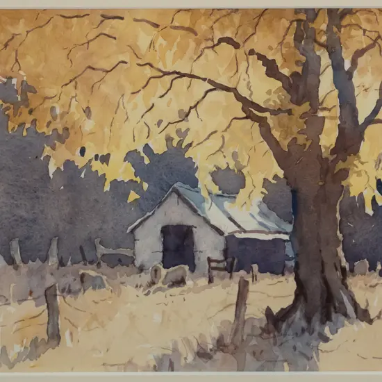 Brian Halliday - framed watercolour - country scene H-165 W-190