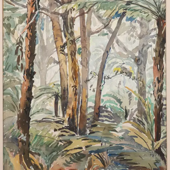 Eana B Jeans - framed watercolour - tree scene H-260 W-240