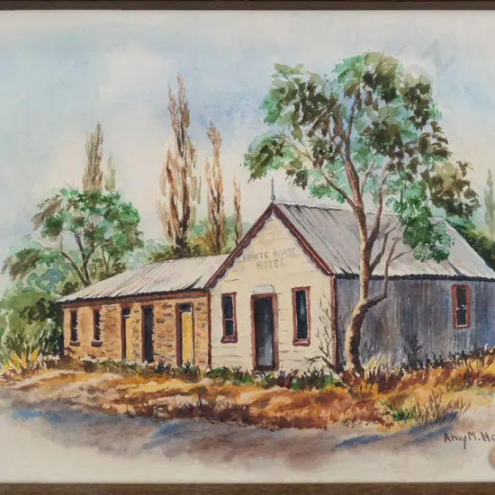 Amy M Hodge - framed watercolour - White Horse Hotel H-220 W-300