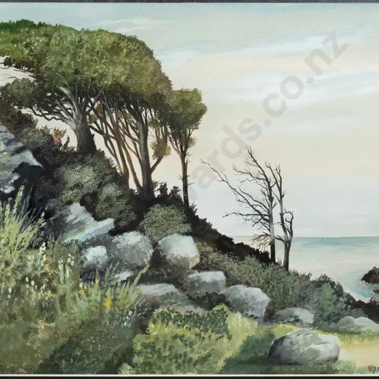 Frank Reed - framed watercolour - coastal scene H-360 W-430