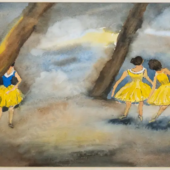 Shirley Lindsay - framed watercolour "Ballet Tete a Tete" H-270 W-380