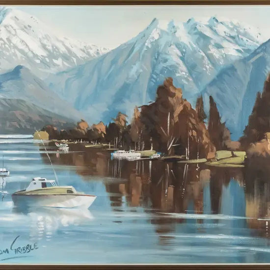 Ron Gribble - framed oil "Lake Te Anau" H-440 W-590