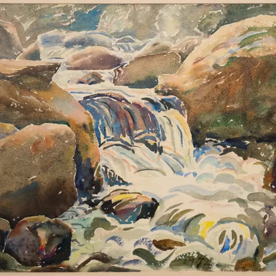 Eana B Jeans - framed watercolour - river  scene H-230 W-240