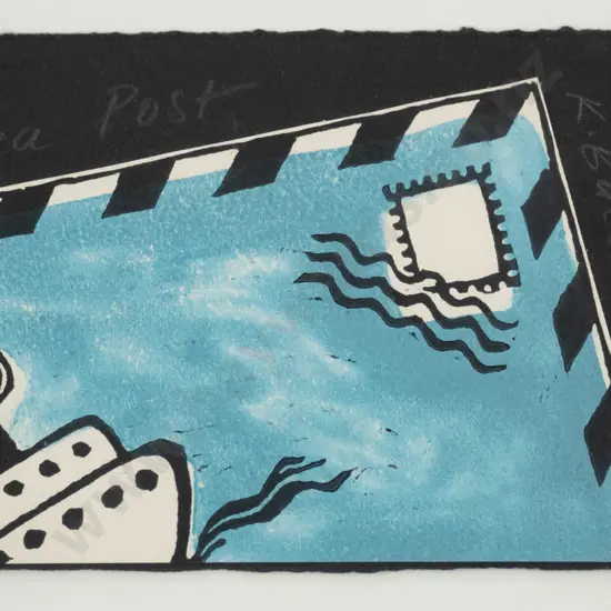 Katy Buess 2004 - framed wood cut "Sea Post" H-125 W-180