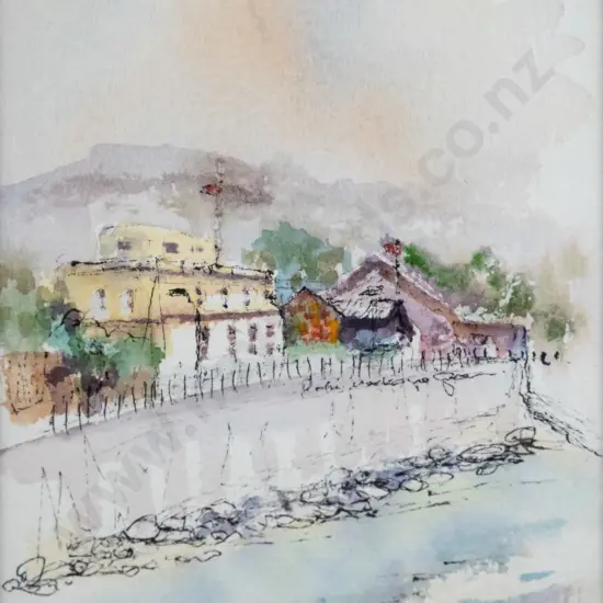 R Mackenzie Green - framed pen/wash "St Clair Esplanade" H-140 W-135