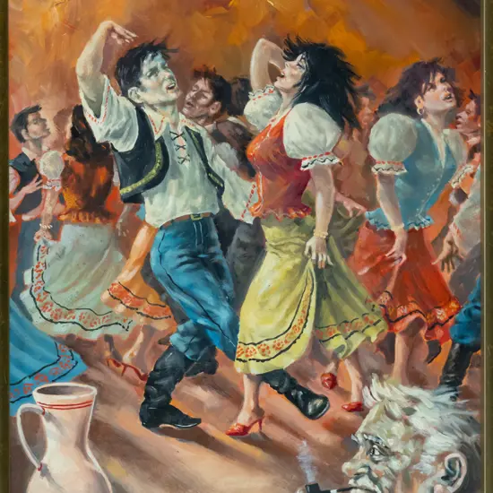 Erwin Steiner - framed oil on board "Folk Dance" H-320 W-255