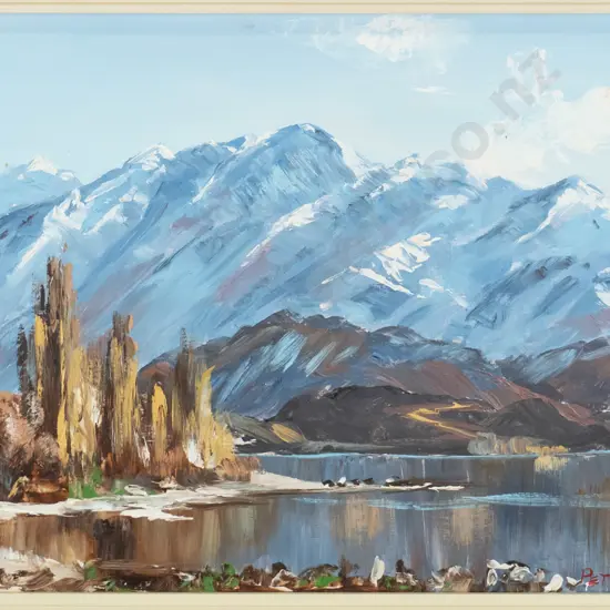 Peter Long - framed oil "Near the Outlet, Lake Wanaka" H-260 W-390