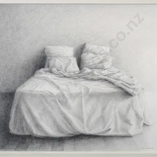 Neil Driver 2005 - framed graphite on paper "Bed" H-370 W-420
