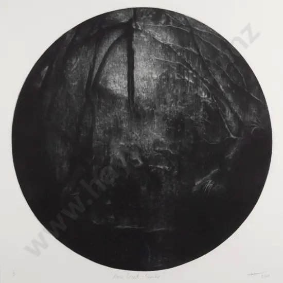 illegible signature 2001 - framed ltd edition print "Ross Creek - Winter" Diam-490