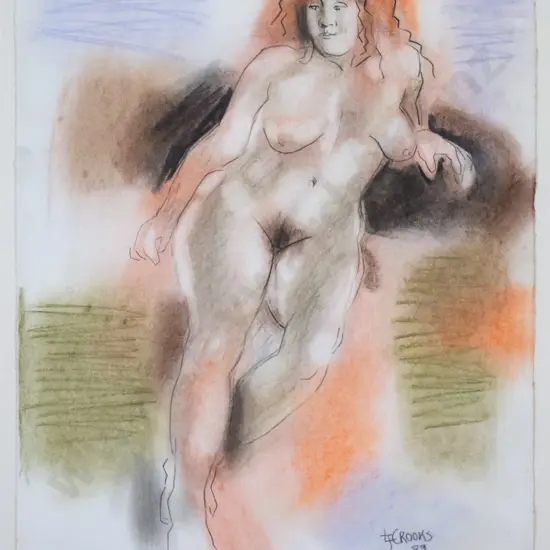 Lindsay Crooks '89 - framed ink and pastel - nude H-280 W-220
