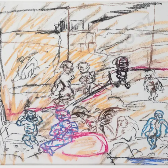 Jeffrey Harris 1976 - framed pastel - group of people H-330 W-420