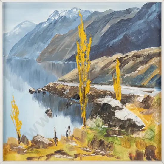 Peter Long - framed oil "Road to Queenstown" H-290 W-290