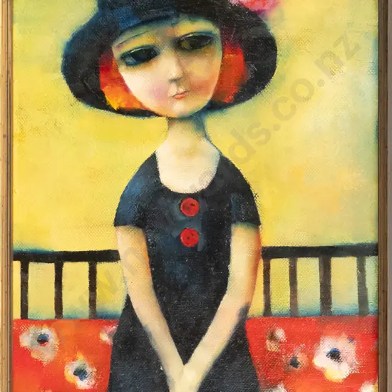 Suzy Platt 2008 - framed oil - girl with flower in hat H-250 W-200