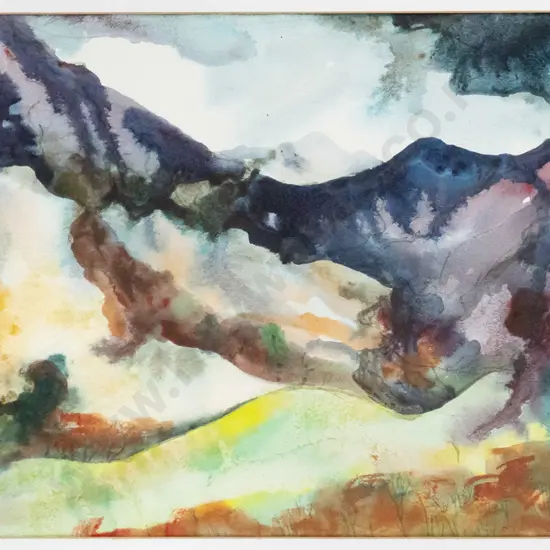 Kay Hunter - framed watercolour - landscape H-370 W-550 (framing needs attention)