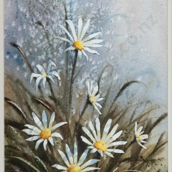 Garrick Tremain - framed watercolour - daisies H-280 W-200