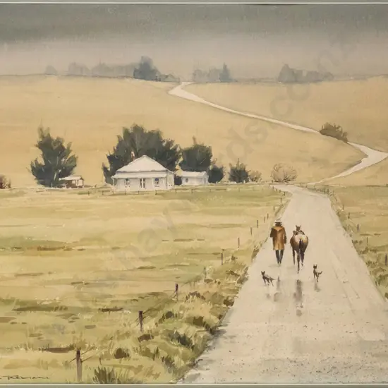 Garrick Tremain - framed watercolour "The Road Home" H-340 W-520