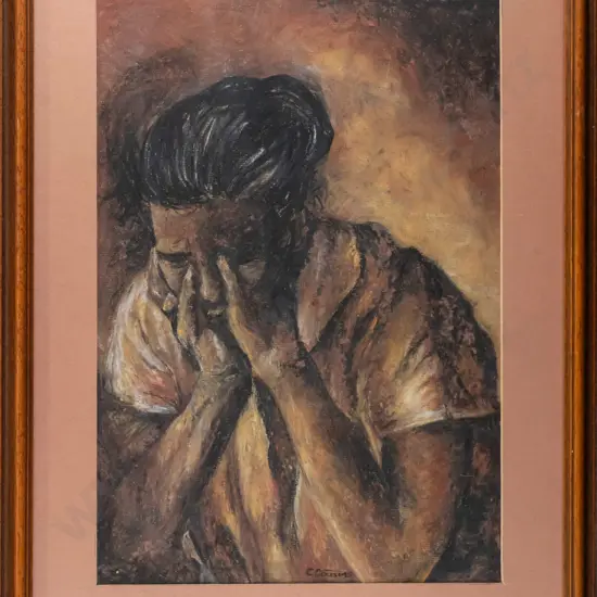 Cousins - framed pastel - portrait H-390 W-265