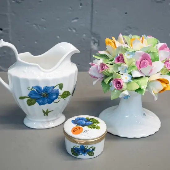 Royal Doulton flower posy H-140 and an Aynsley Chelsea Flowers jug and pill-box