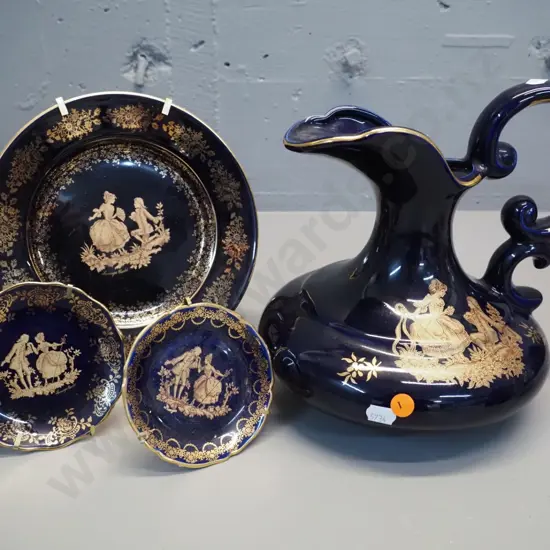 4 pieces of Limoges cobalt and gold romance ware - jug H-230 and 3 plates