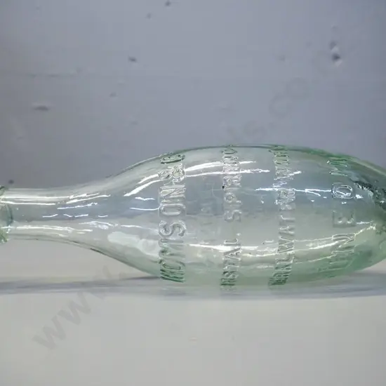vintage light green glass torpedo bottle - Thompson & Co Crystal Springs Dunedin - marked 1898 L-240