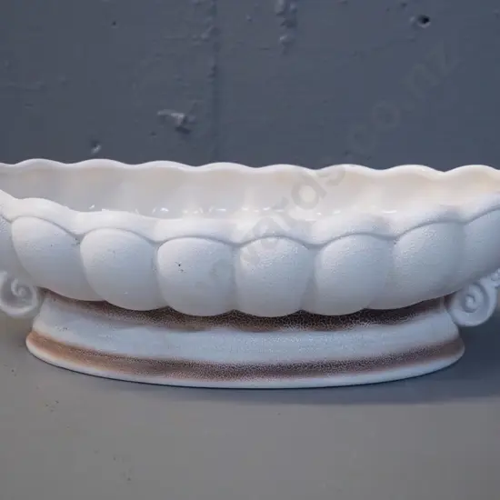 Titian Studios trough vase w/ textured cream & gold glaze, number on base hard to read H-70 L-245