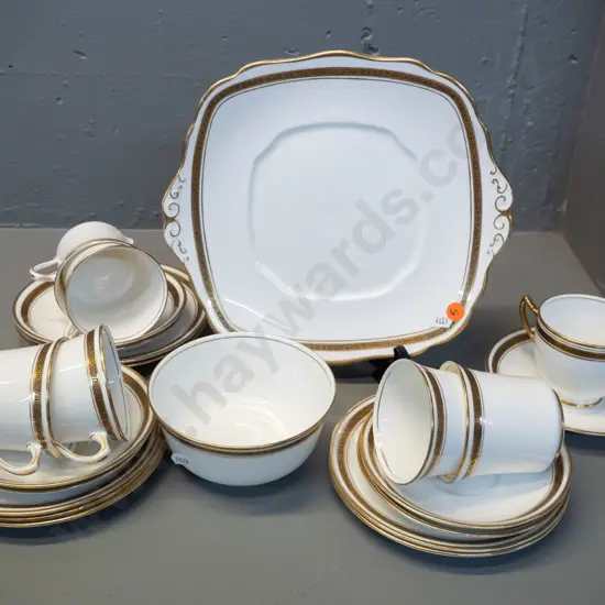 Royal Albert 20-piece  tea set - gold Greek band motif. No milk jug, has extra cup & saucer