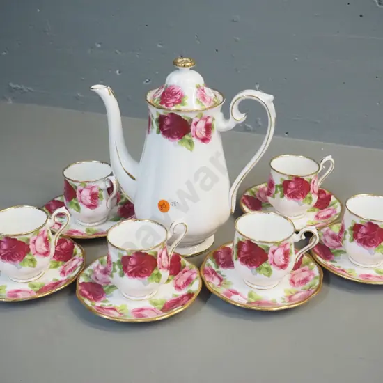 Royal Albert Old English Rose coffee pot and 6 cups & saucers