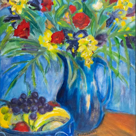 Erin Anson '01 - boxed acrylic "Grapes & Roses" H-620 W-460