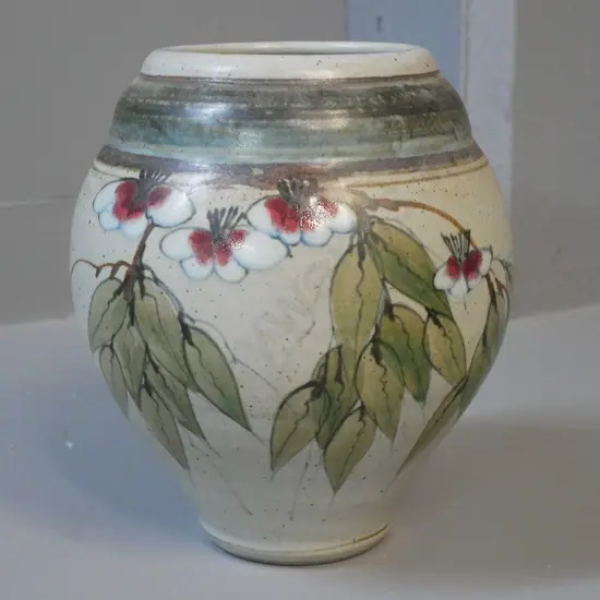 Neil Grant New Zealand studio pottery vase - cherry blossom motif H-220 D-190