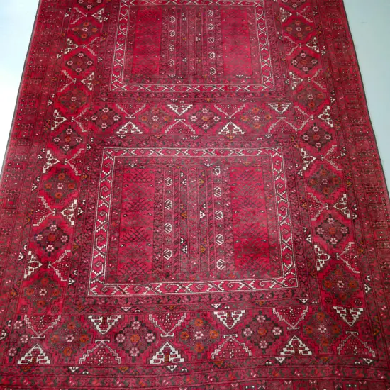 hand-knotted Persian wool floor rug - red, brown, beige and dark green L-2500 W-1620