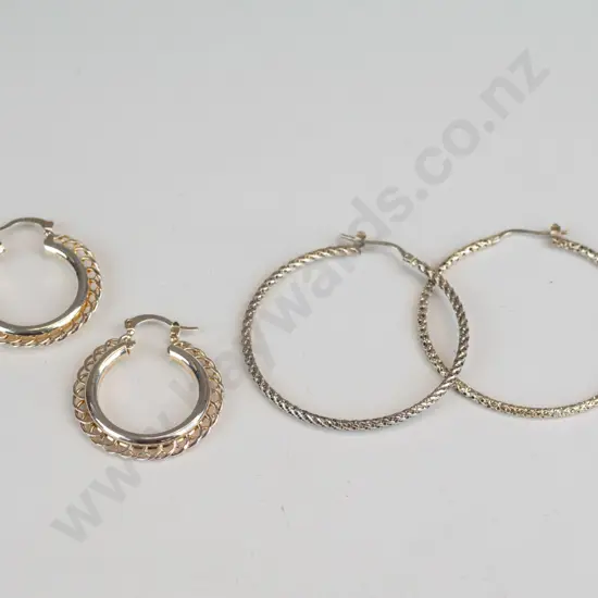 2 pairs silver hoop earings both stamped 925