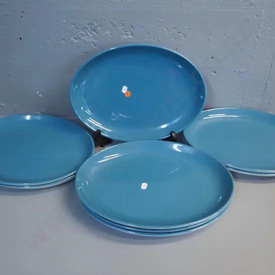 8 Crown Lynn colour glaze teal large oval steak plates 330 x 250