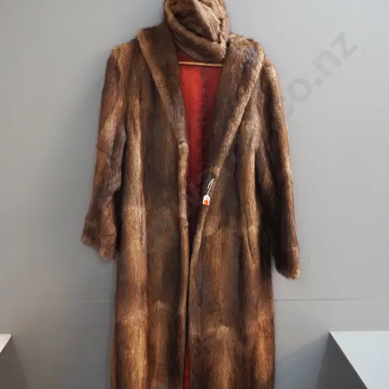 brown fur coat with matching hat