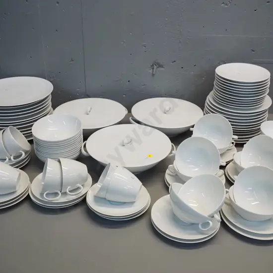 large collection of fine white German porcelain dinnerware - 12 places, including 3 lidded vege dishes, only 8 cups &