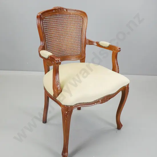 Louis style mahogany framed occasional chair with bergere cane back, velvet upholstered seat - some marks to frame H920